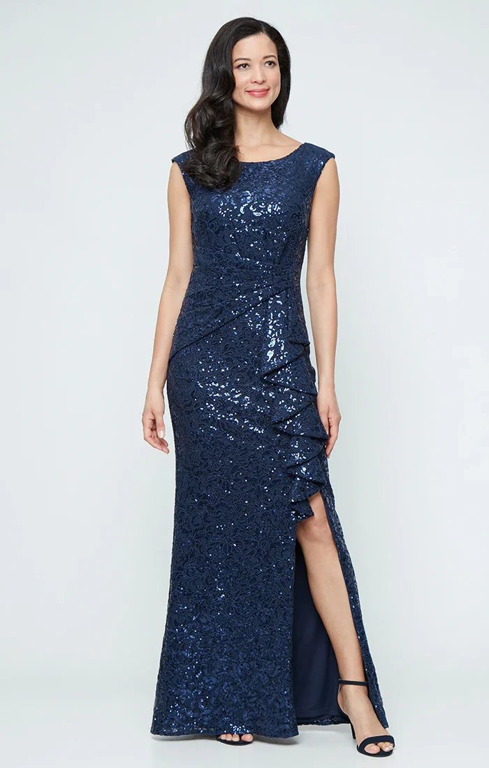 Corded Lace Dress with with Cascade Ruffle Detail