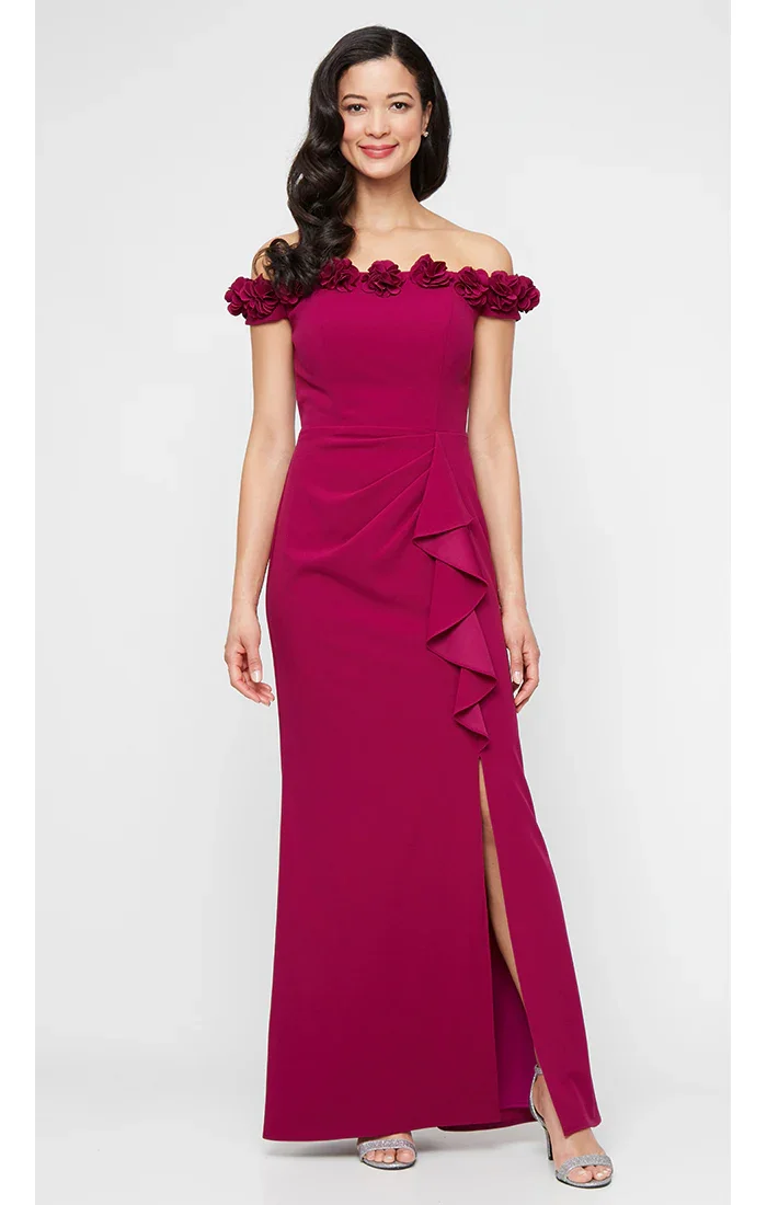 Off the Shoulder Dress With 3D Flower Neckline