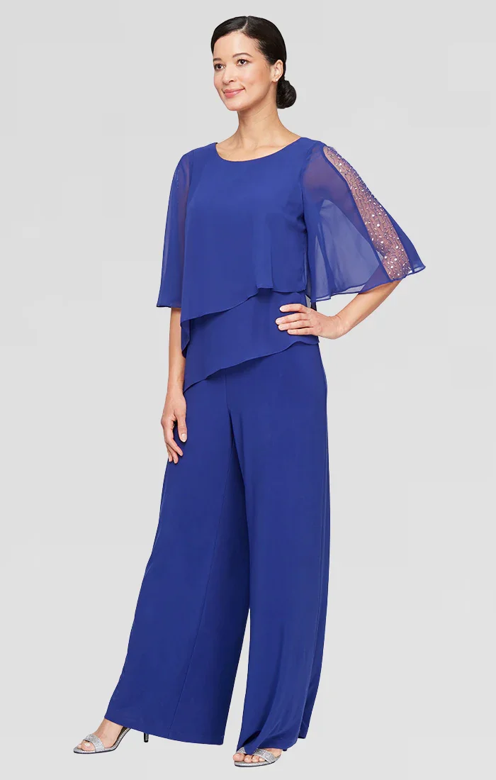 Jumpsuit with Chiffon Double Tier Overlay Bodice