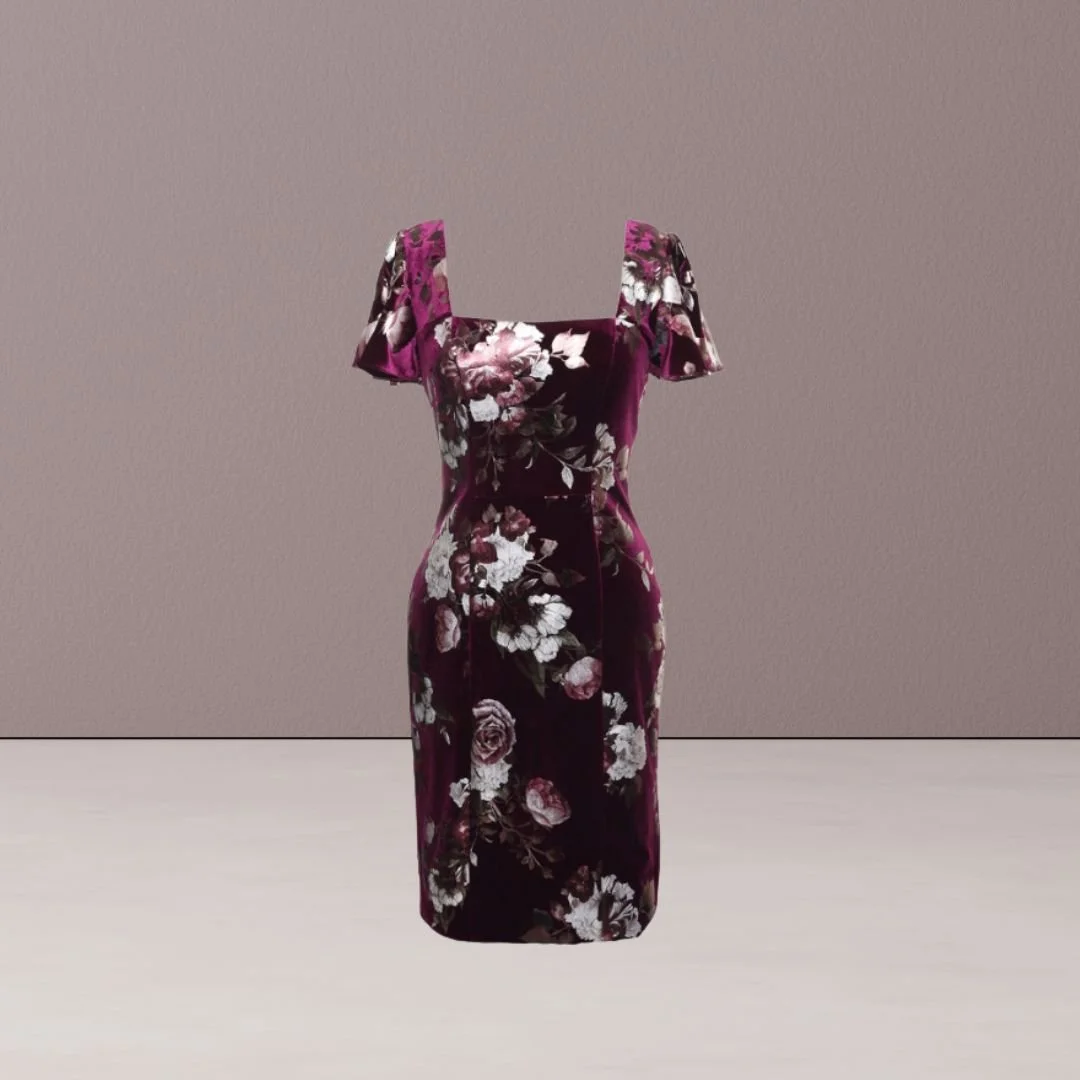 Floral Printed Velvet Short Dress