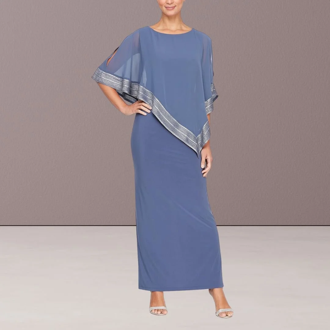 Capelet Dress with Metallic Trim