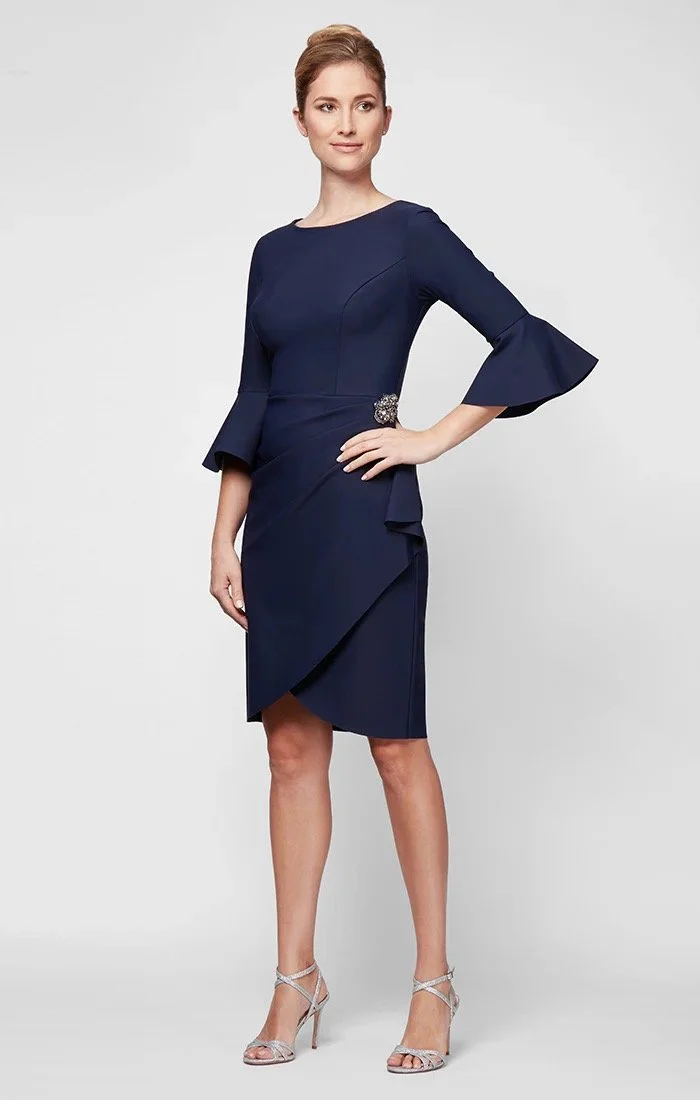 Cocktail Dress with Embellished Hip & Cascade Ruffle Detail