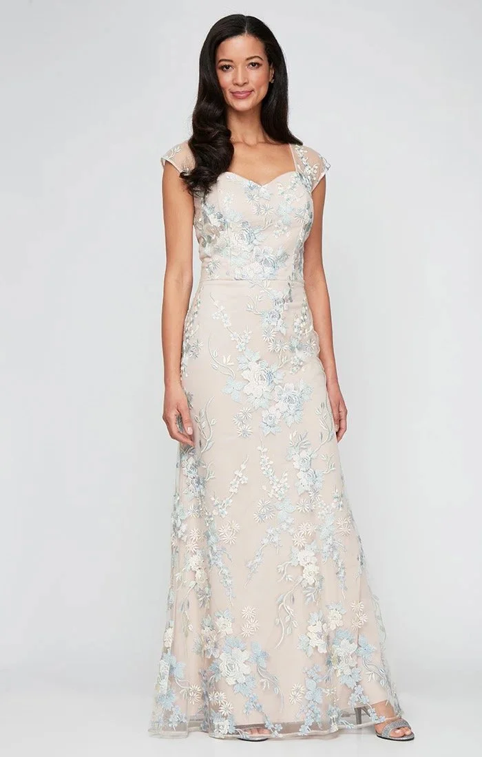 Floral Embroidered Dress with Sweetheart Neckline