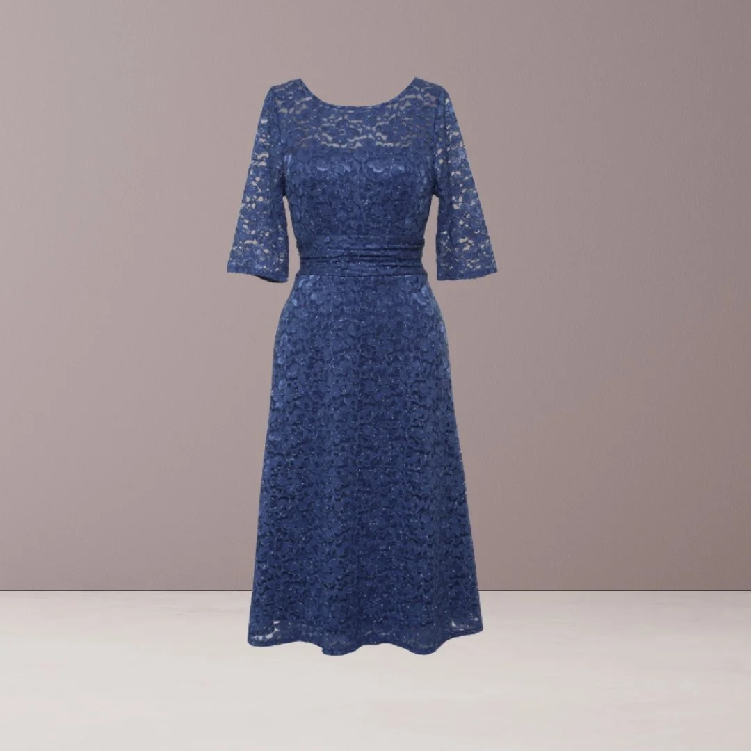 Floral Shimmer Lace Cocktail Length Dress