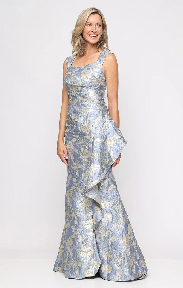 Printed Jacquard Dress with Square Neckline