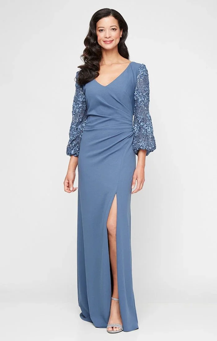 Plus Size Stretch Crepe Dress with 3D Lace Sleeves