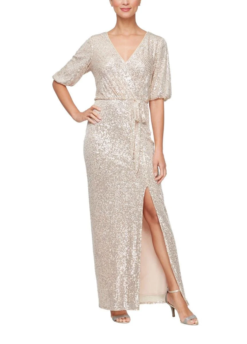 Long Stretch Sequin Column Dress