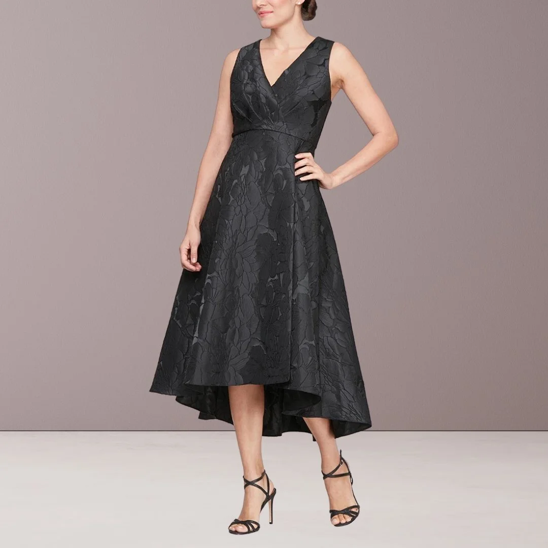 Tea-Length Sleeveless Jacquard Surplice Neckline High/Low Dress