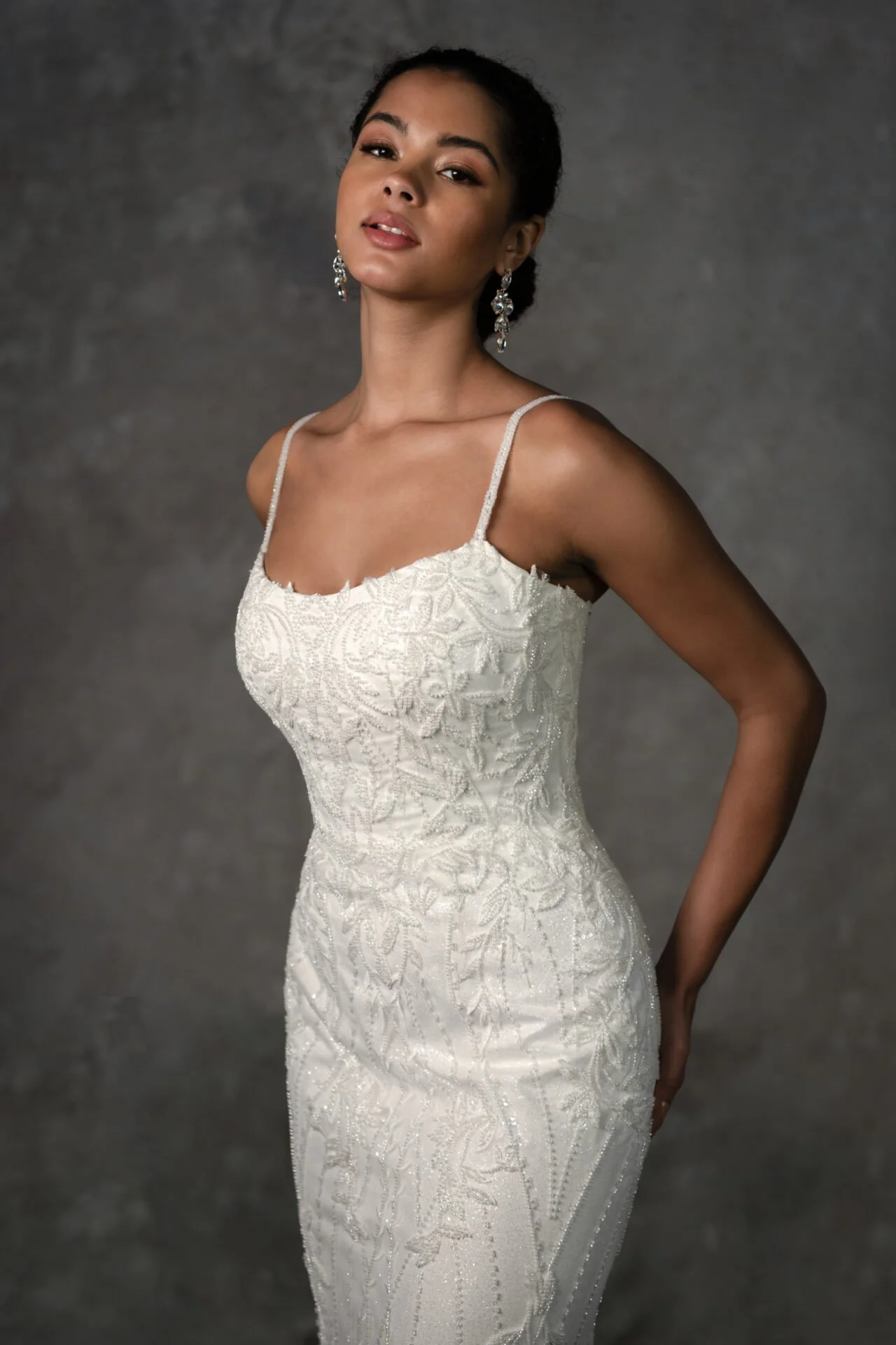BEADED LACE FIT-AND-FLARE WEDDING DRESS