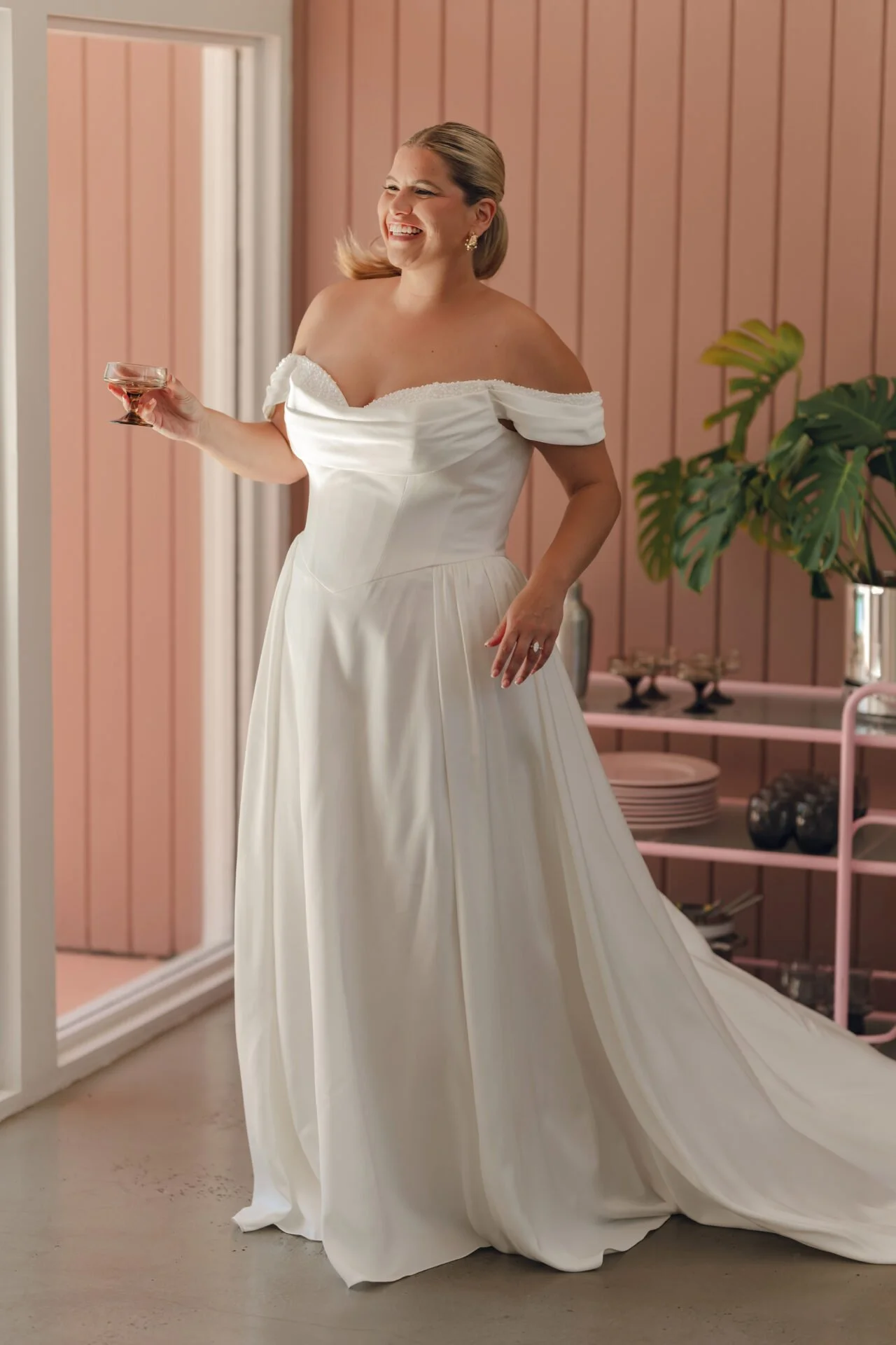 SATIN A-LINE WEDDING DRESS WITH PEARL SWEETHEART NECKLINE