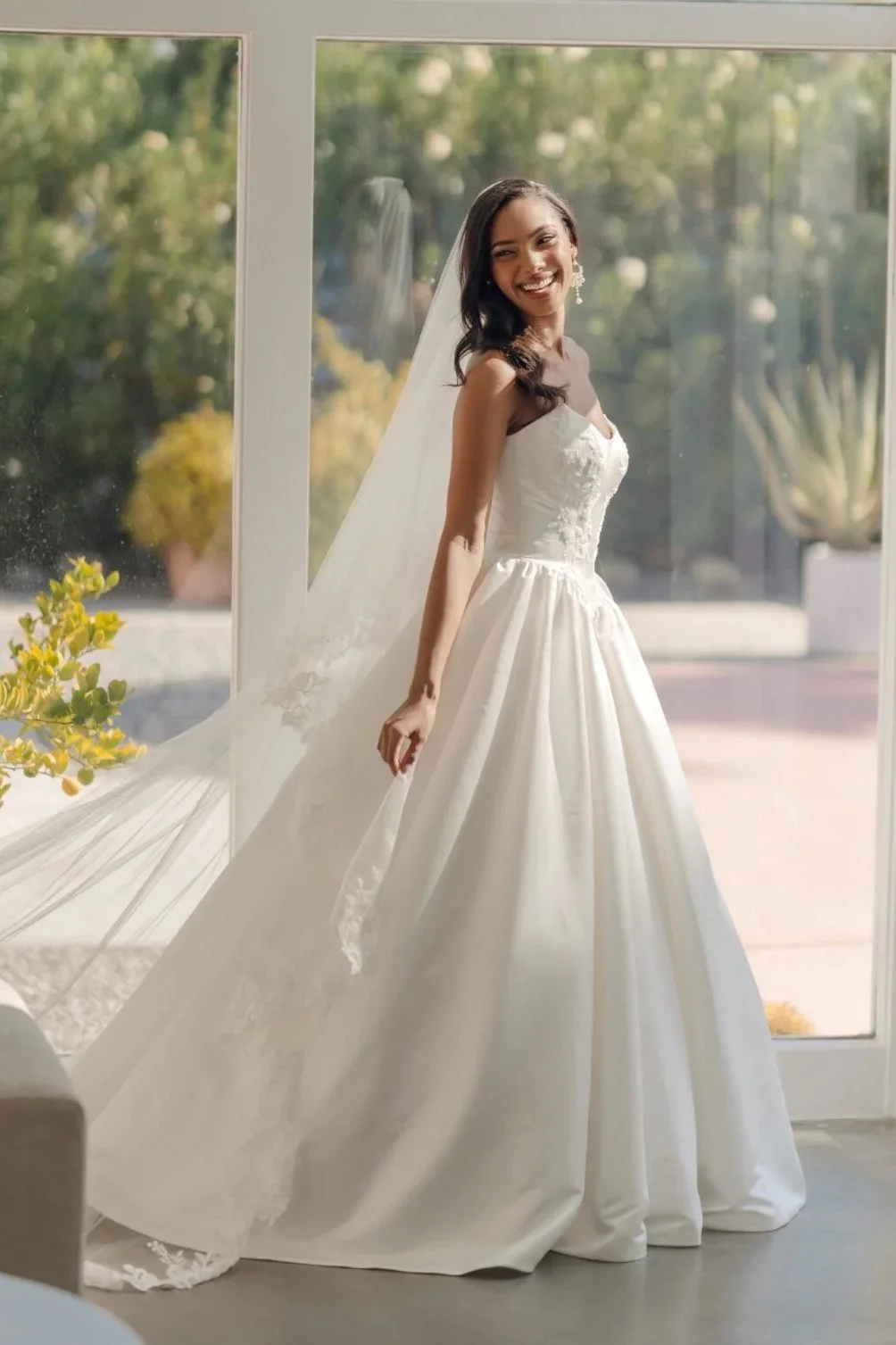 GRAND SATIN BALLGOWN WITH CAT-EYE NECKLINE