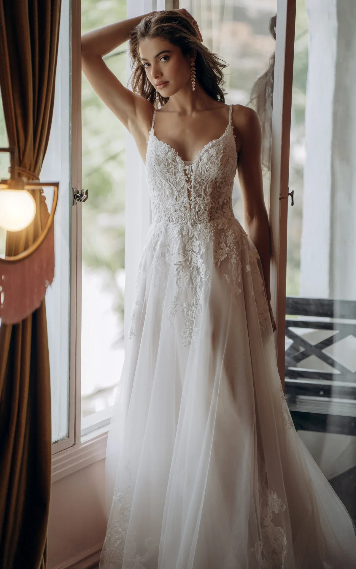 BEADED LACE AND TULLE A-LINE WEDDING GOWN