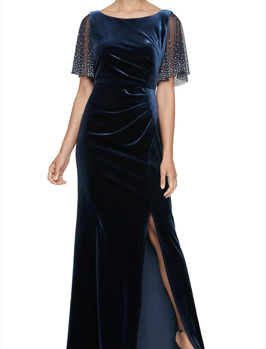 FLUTTER SLEEVES VELVET DRESS