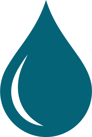 A dark blue water droplet icon with a white highlight on the left side.