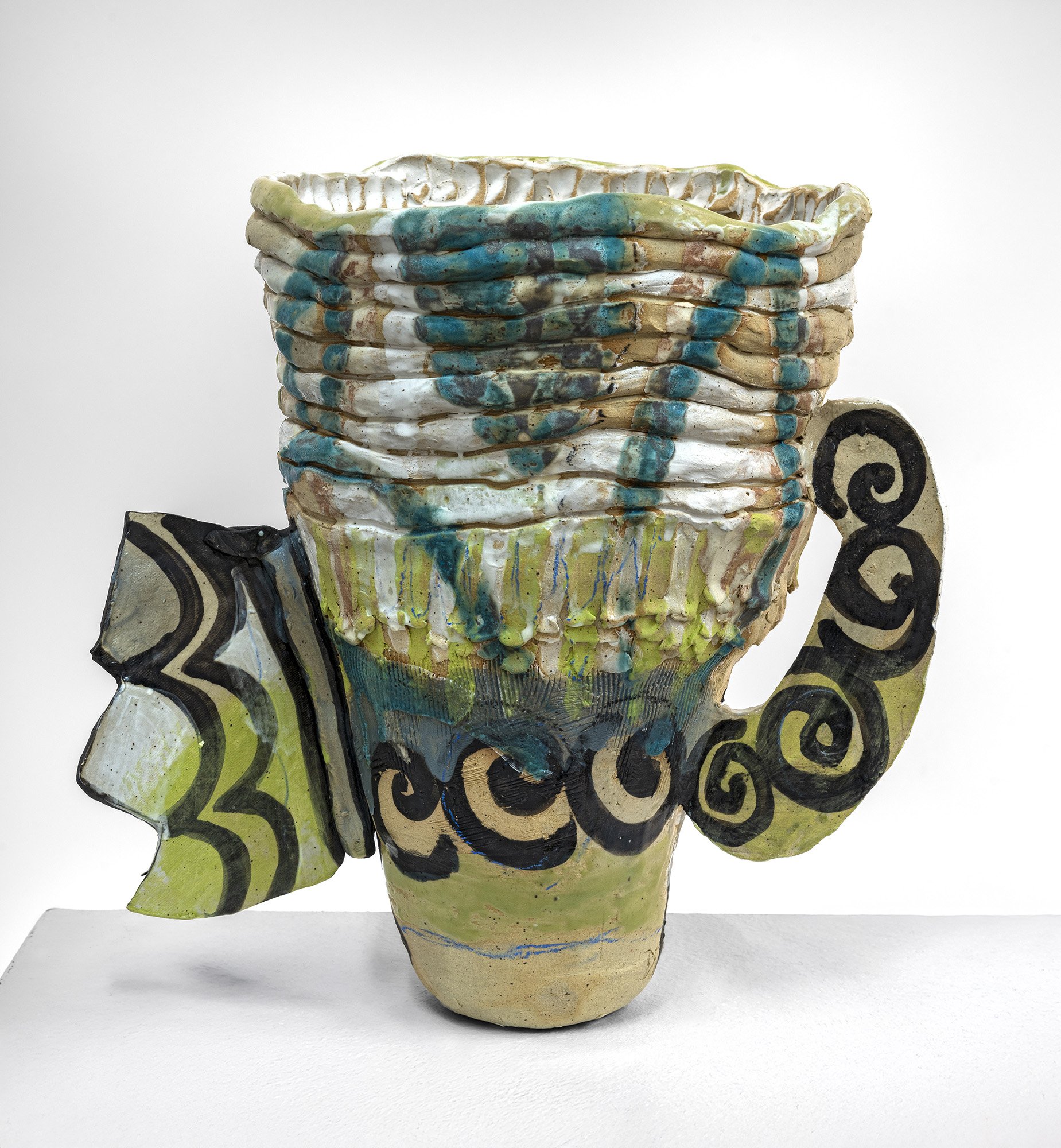 She Wears the Green She Carries
Stoneware, slips, underglazes, glazes
14 x 1 4 x 10 in