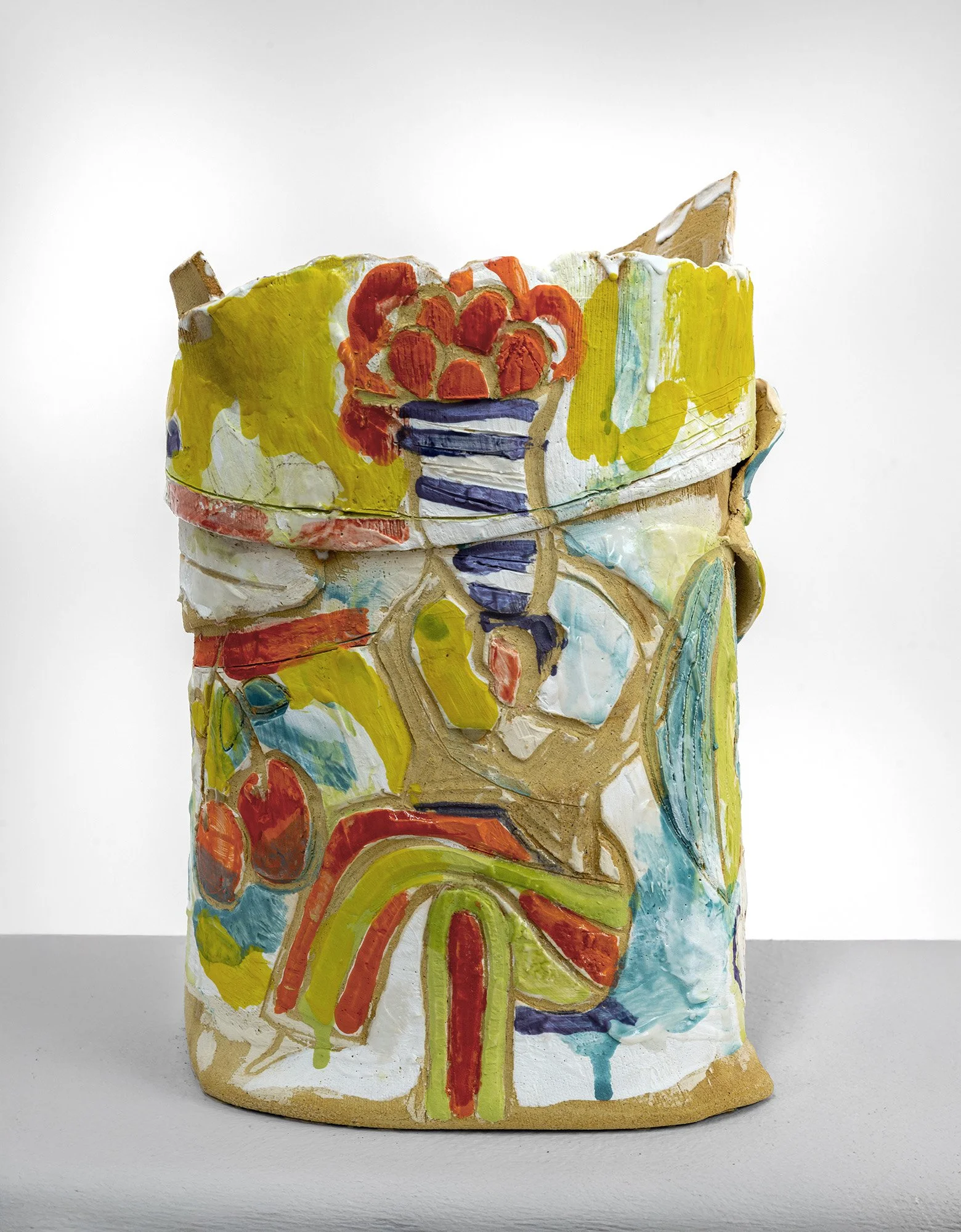 She Holds the Harvest
Stoneware, slip, underglazes, glazes
11.5 x 8.5 x 7 in