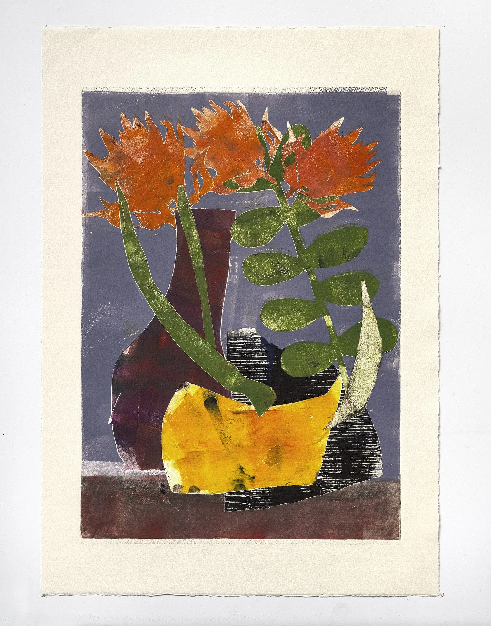 Green Holds a Protea
Unique monotype on paper, 22 x 15 in