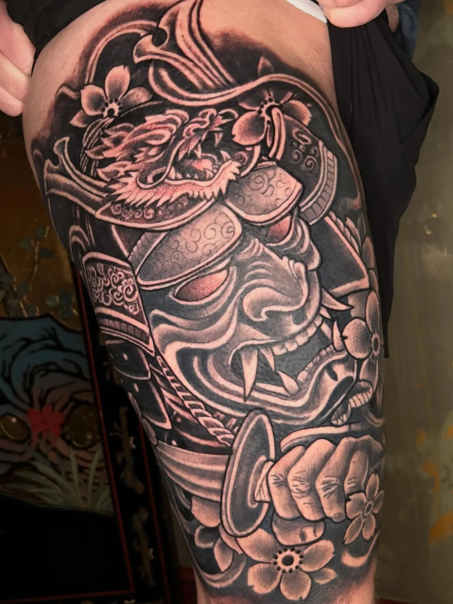 We knocked out this thigh for @dbeck0  in two sessions.  Always booking  #stevencampbelltattoo #goldcathedraltattoo #kctattoo #kctattooartist #kcig