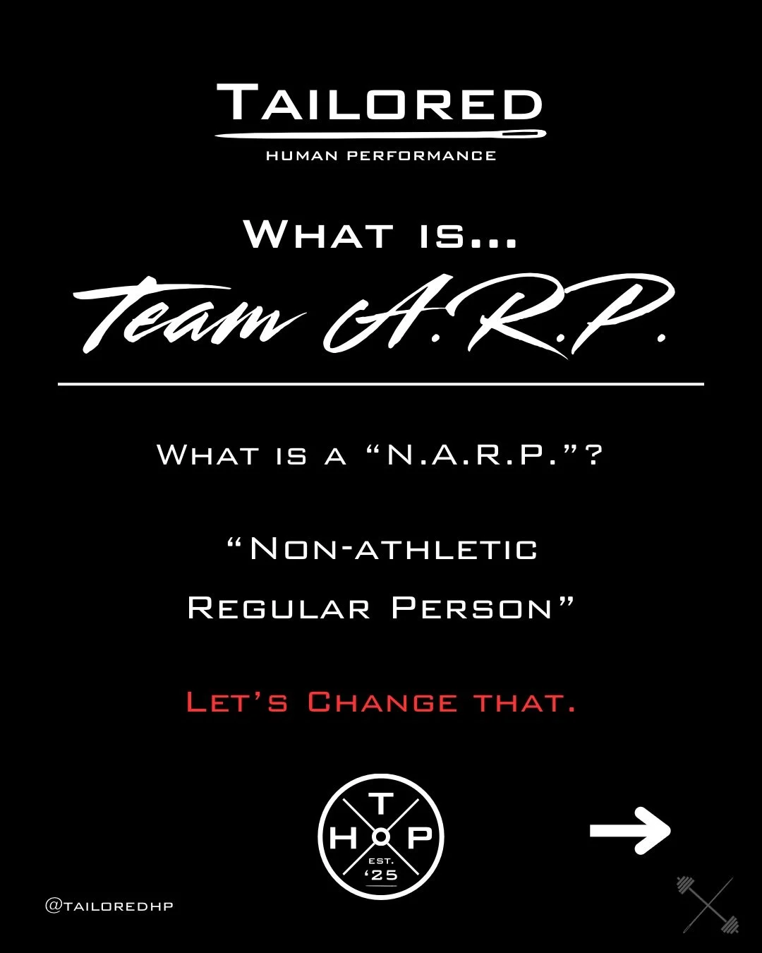 TEAM A.R.P.

Ever since the beginning of my career in sports performance, I always heard athletes say &ldquo;time to join N.A.R.P. life&rdquo; at the end of their athletic careers, thinking that all of the sudden their athleticism and physicality was
