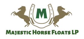Logo for Majestic Horse Floats LP featuring two horses and a horseshoe with a green letter M in the center.