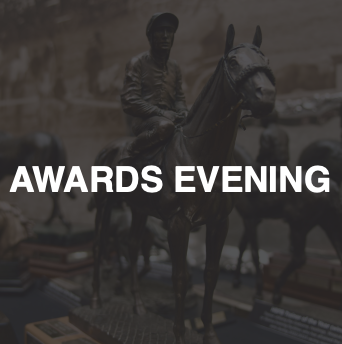 Statue of a boy riding a horse at awards evening event.