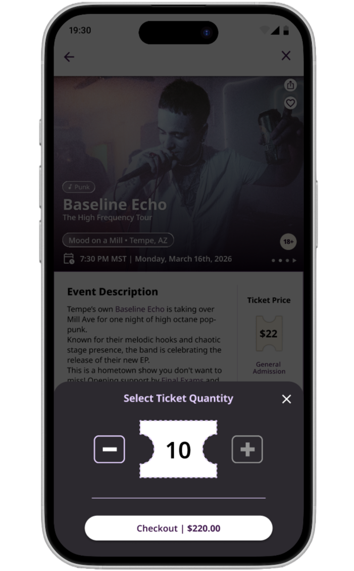 Phone Screen Mood App Ticket Quantity Selection