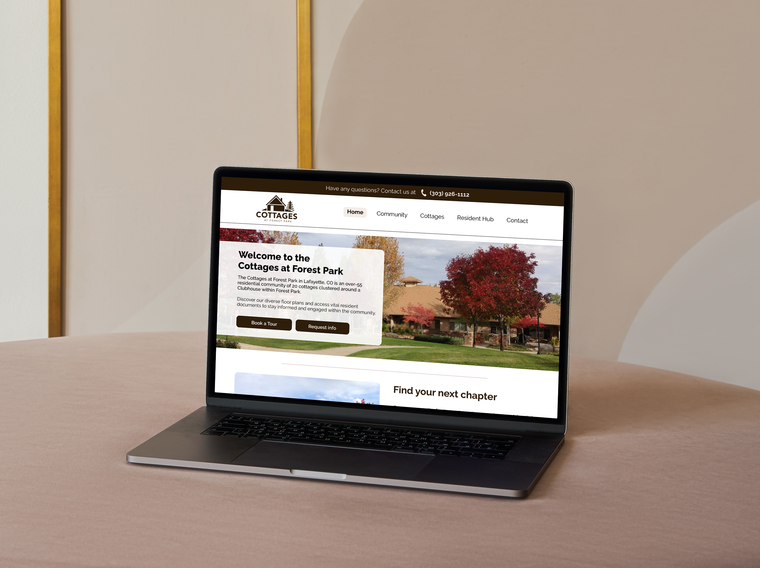 Mockup laptop image with cottages website screen