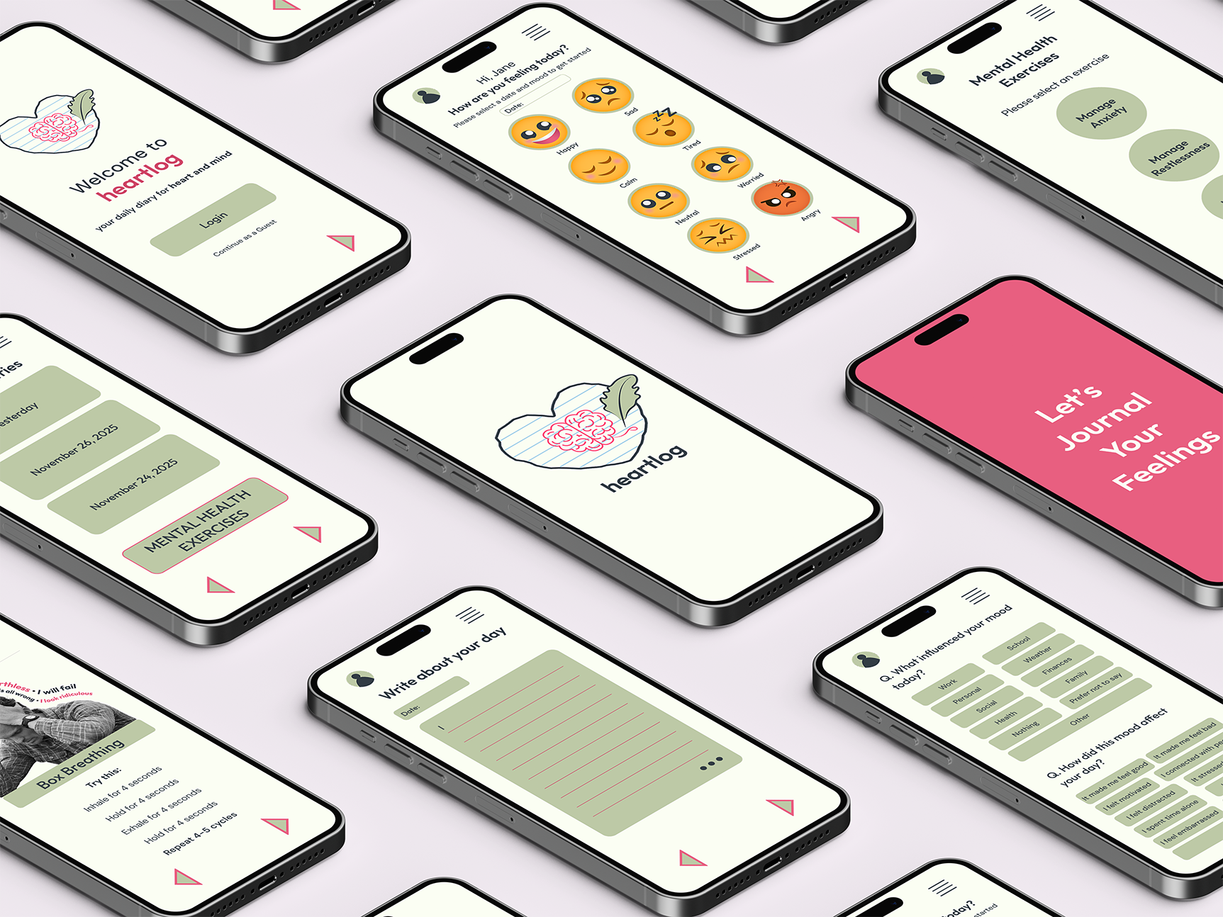 Heartlog App Screens Mockup