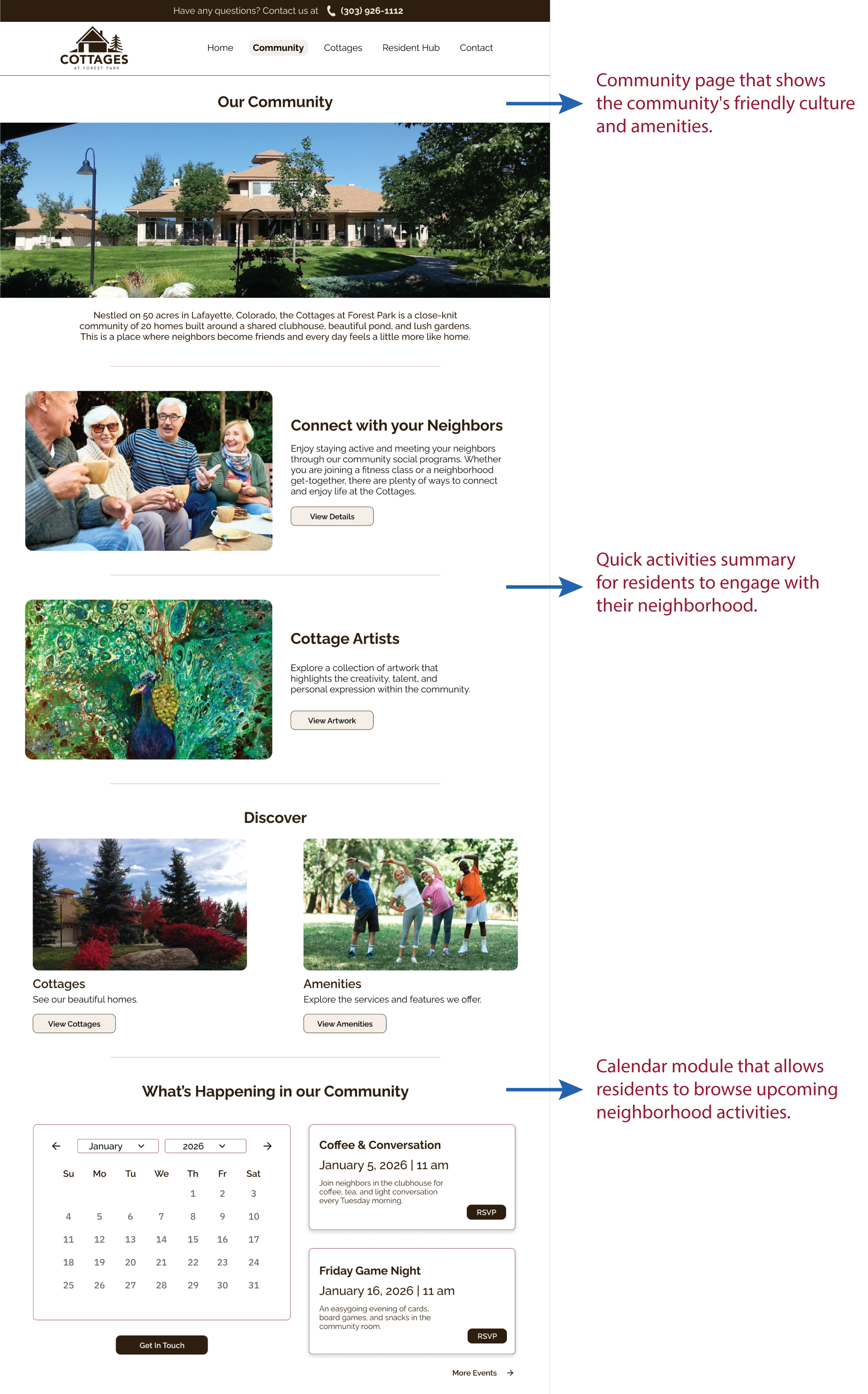 Redesigned Community, Amenities and Event Page