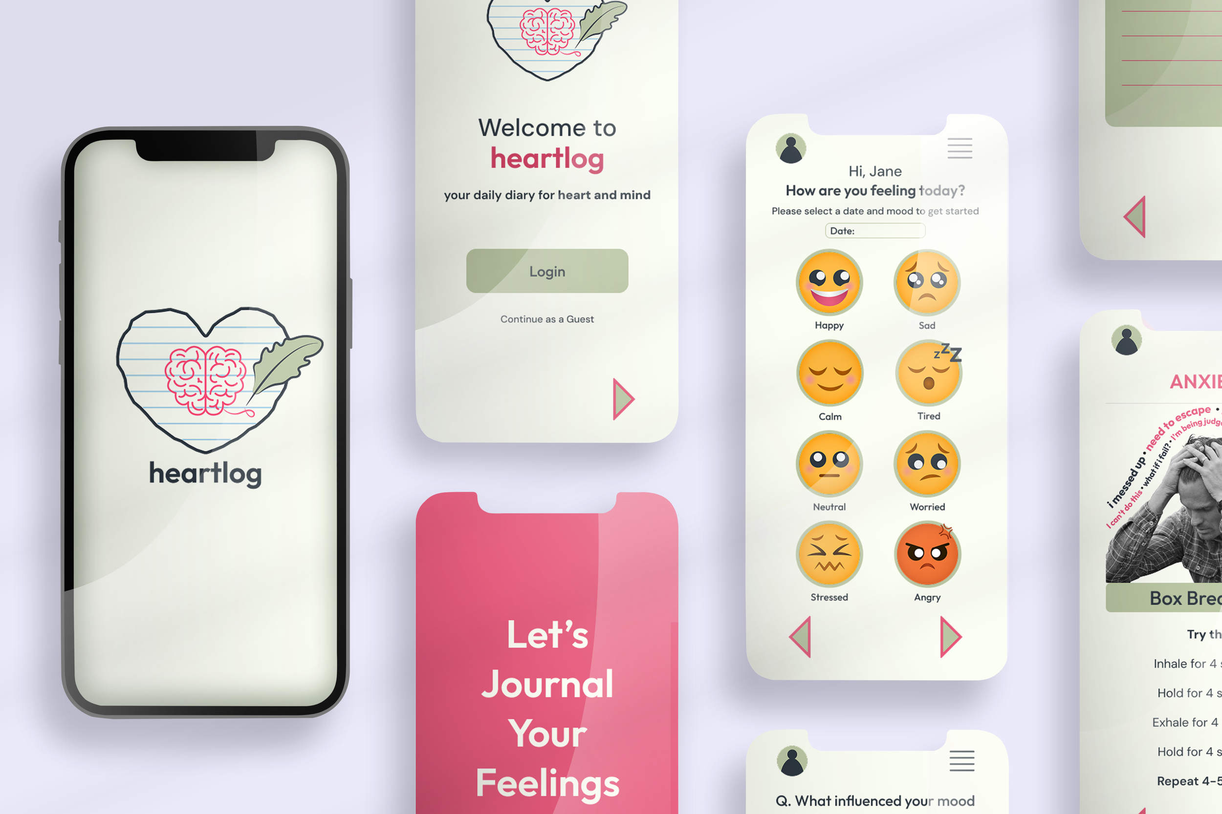 Heartlog Mockup Screens