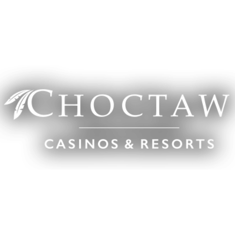Choctaw Casinos & Resorts logo featuring stylized feathers and text on a black background.