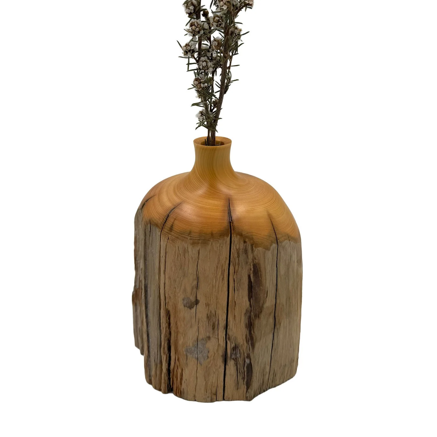 Medium Bud Vase in Huon Pine Limb Wood, crafted by Andrew McNamara Woodturning, Australian wood turner.