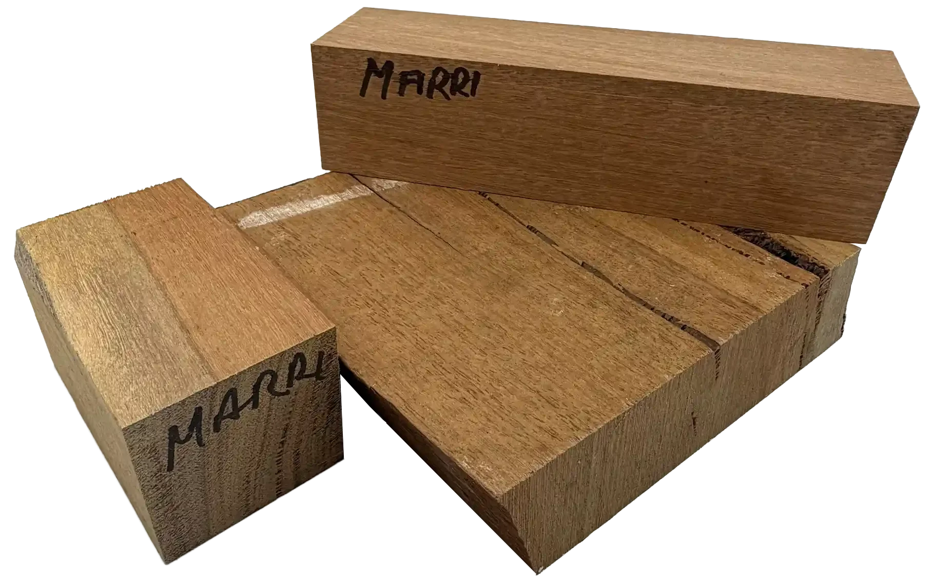 Marri timber cut blocks arranged in a scattered manner.