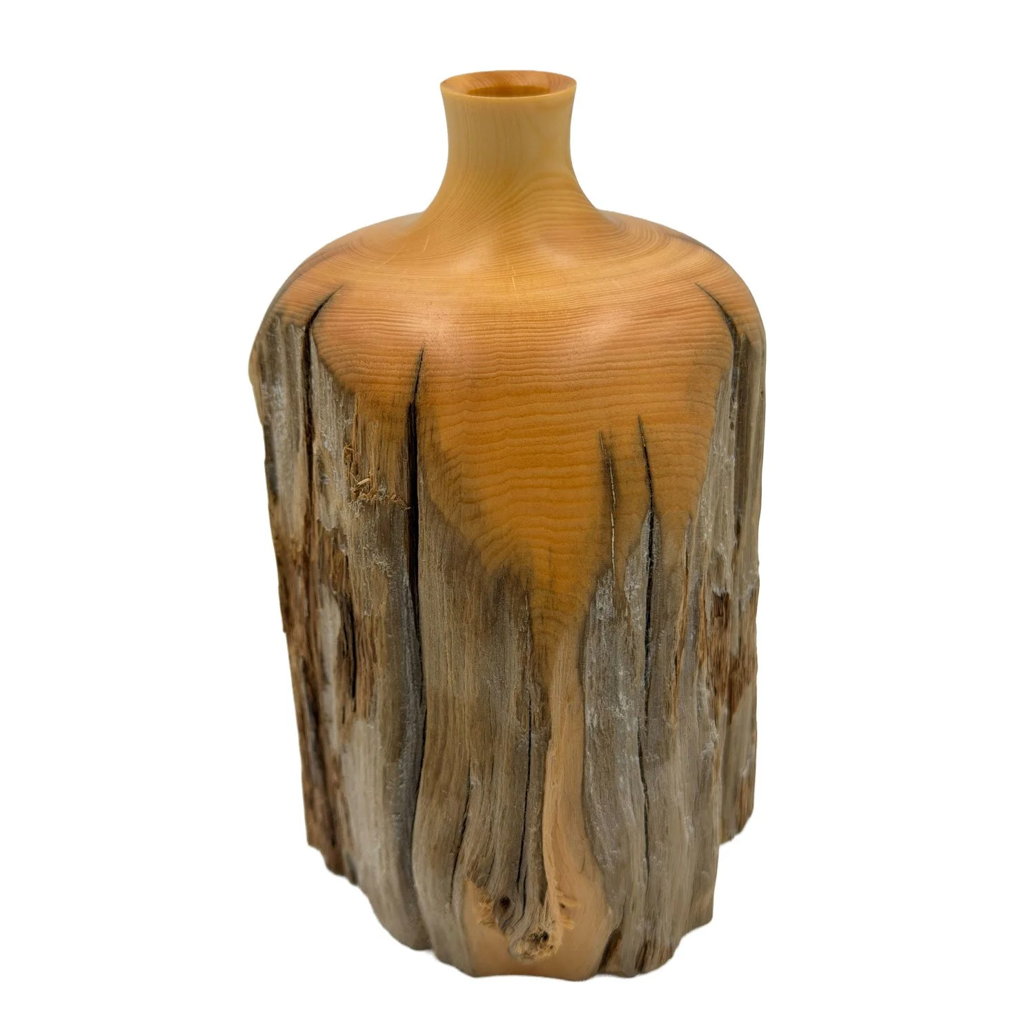 Medium Bud Vase in Huon Pine Limb Wood, crafted by Andrew McNamara Woodturning, Australian wood turner.