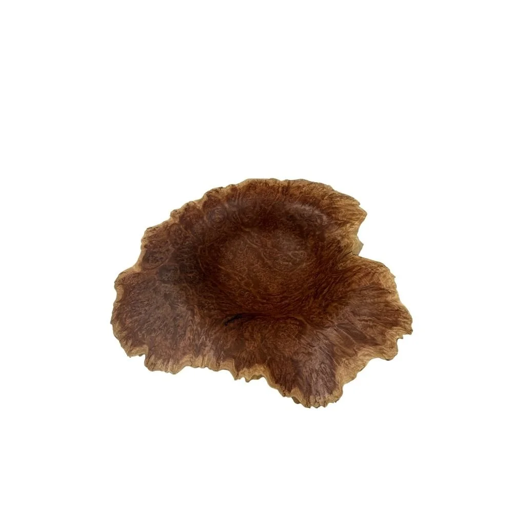 Above view of natural edge bowl in Rib Fruited Mallee Burl timber, crafted by Andrew McNamara Woodturning.