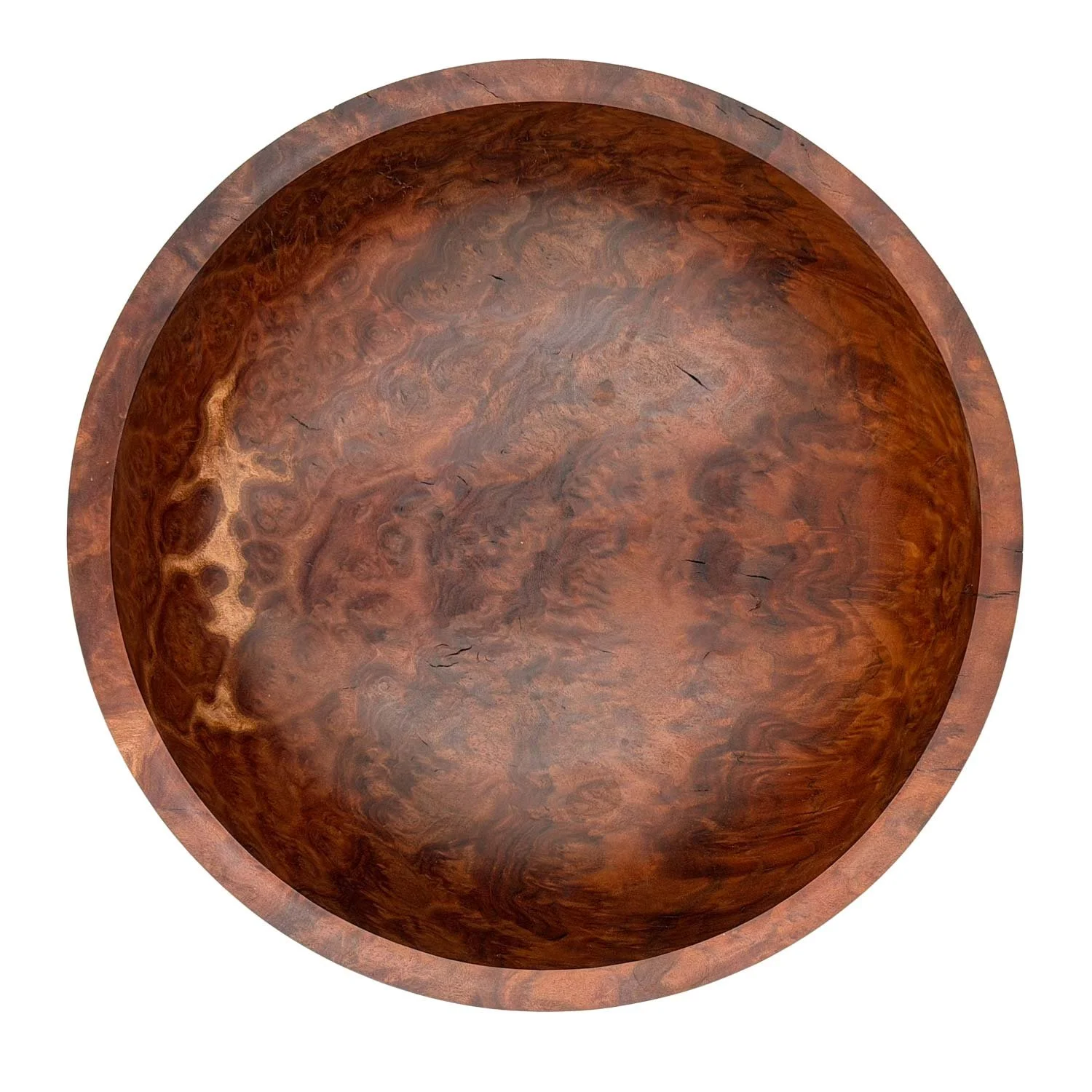 Above view of small serving bowl in Red Mallee Burl Timber, crafted by Andrew McNamara Woodturning
