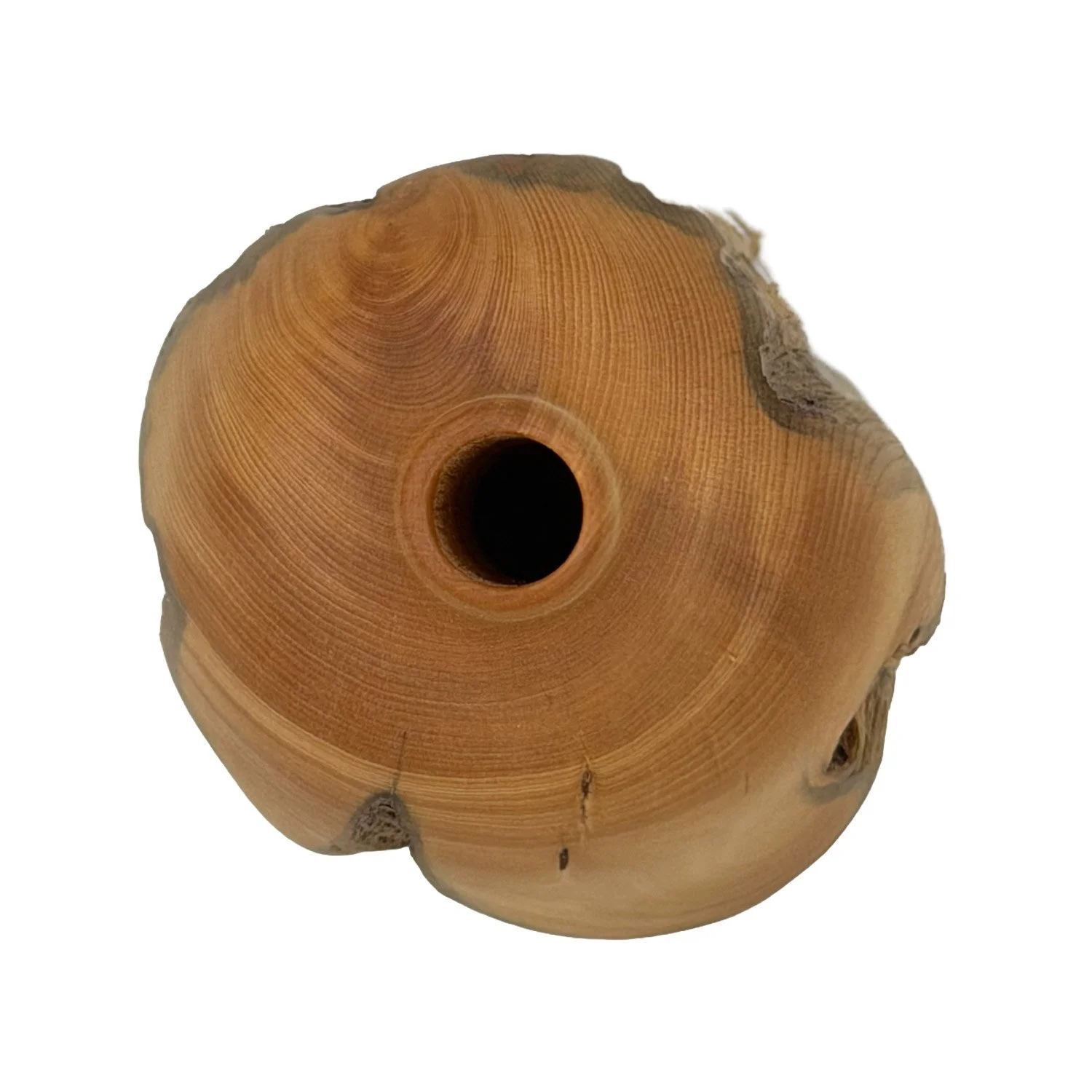 Above view of medium Bud Vase in Huon Pine Limb Wood, crafted by Andrew McNamara Woodturning, Australian wood turner.