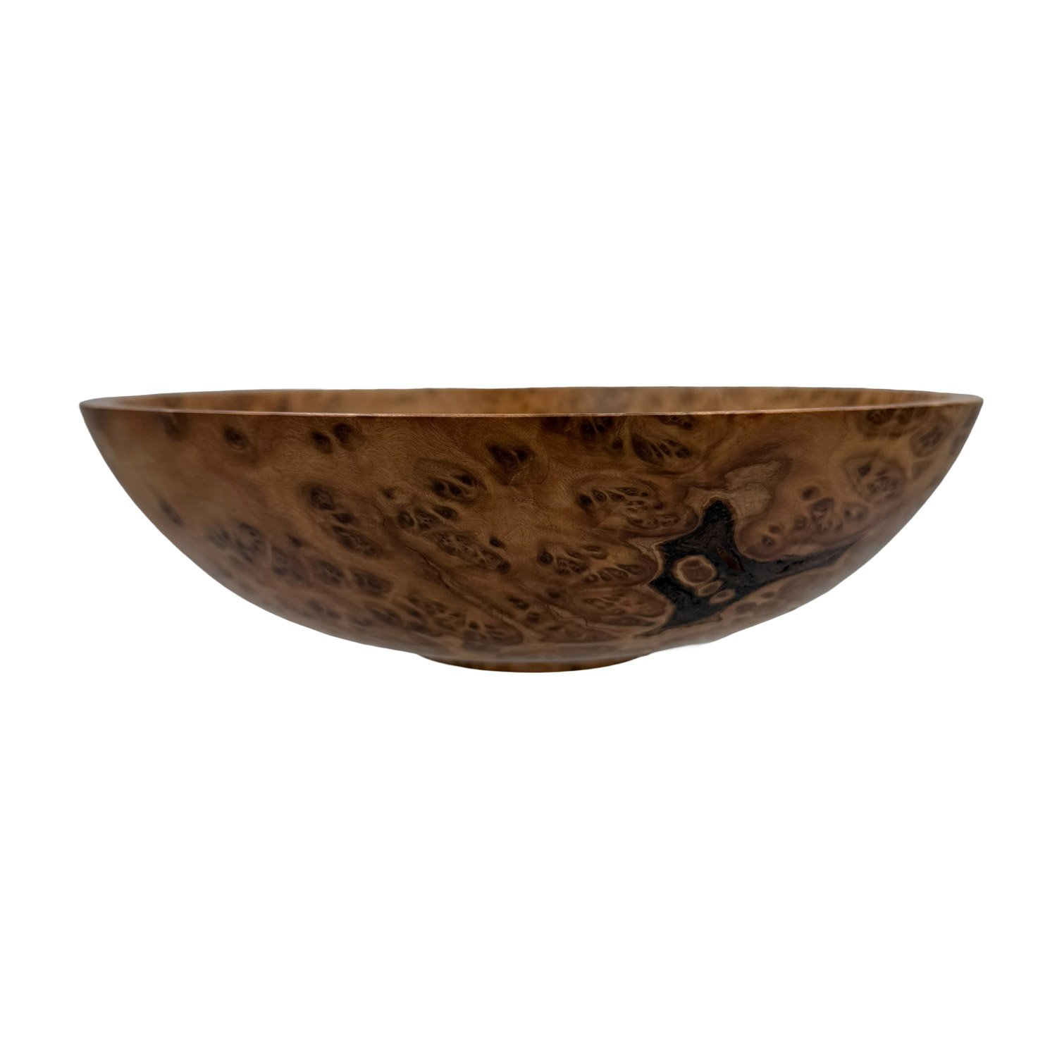 Side view of medium serving bowl in York Gum Burl Timber, crafted by Andrew McNamara Woodturning