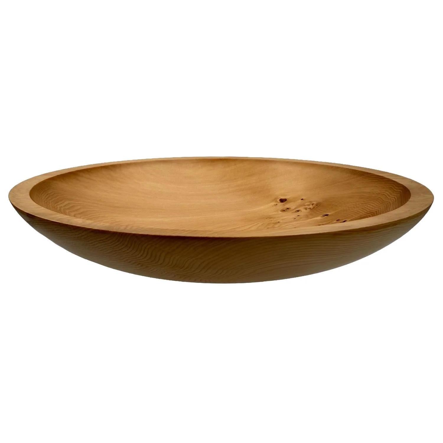 Side view of small serving bowl in Birdseye Huon Pine Timber, crafted by Andrew McNamara Woodturning
