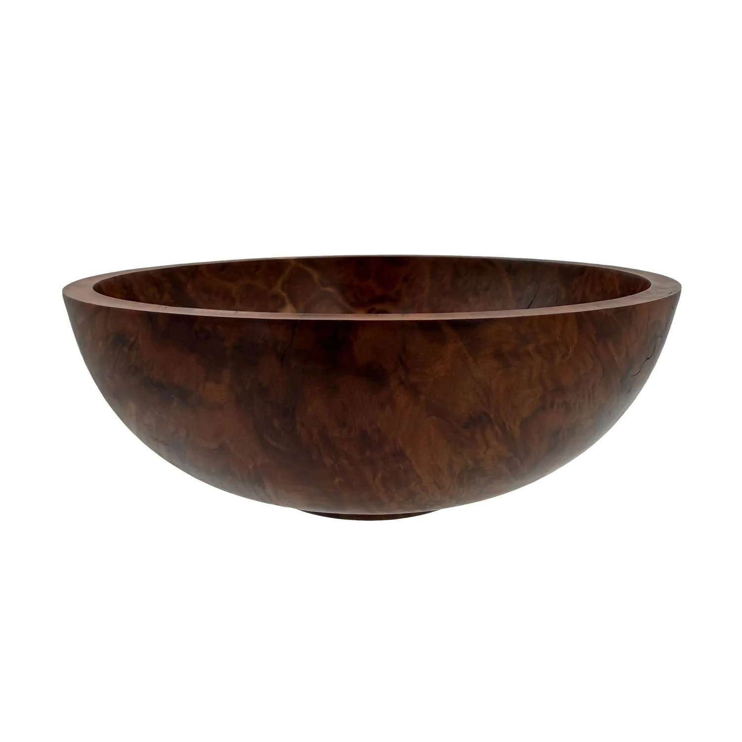 Side view of small serving bowl in Red Mallee Burl Timber, crafted by Andrew McNamara Woodturning