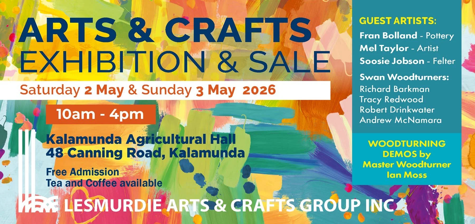 Lesmurdie Arts Crafts Exhibition colourful flyer with all the event details.