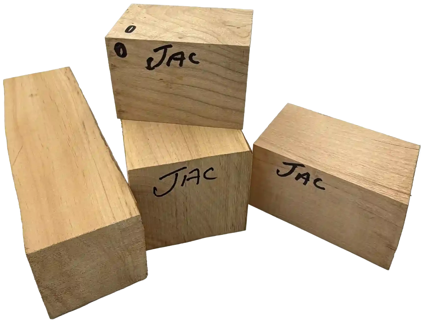 Jacaranda natural timber cut blocks arranged in a scattered manner.