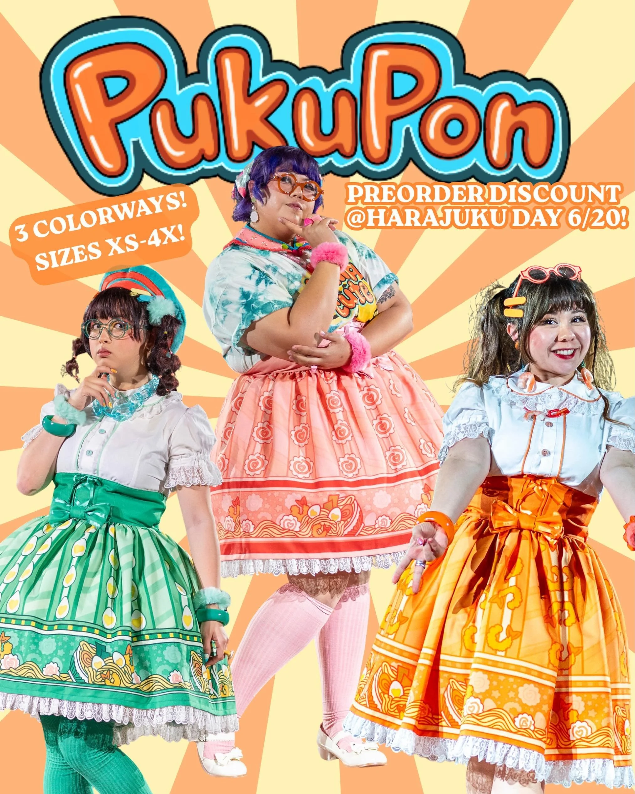 It&rsquo;s almost time! Find us at @harajukudayla this weekend  for $25 off preorders on the ramen party coord skirt in celebration of our launch! Expected delivery is end of august. Print Drawn by @jepi.jepisaurus (me!) printed and manufactured loca