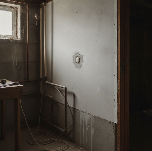 drywall crack trailing from a door corner with nail pops visible