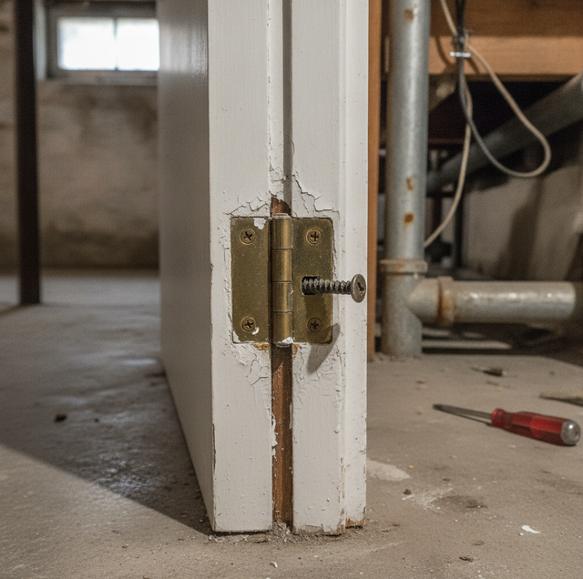 wooden interior door stuck in swollen doorway frame