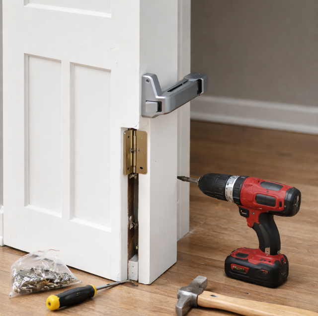 warped wooden back door sagging in its frame