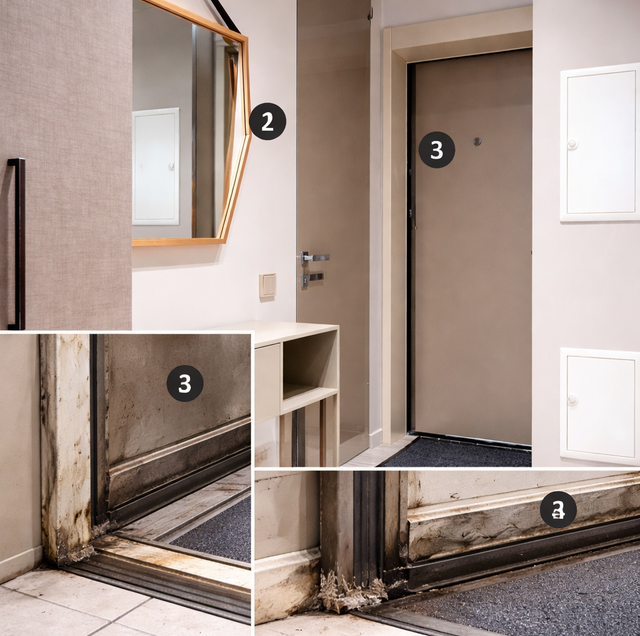 compressed foam weatherstripping on worn door frame