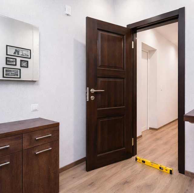 interior door swung open with doorstop on floor