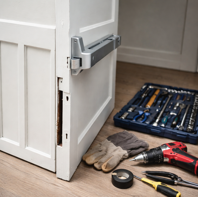 single handyman van parked outside suburban home toolbox open