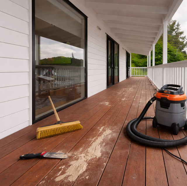 pressure-treated deck boards with peeling sealant cracks